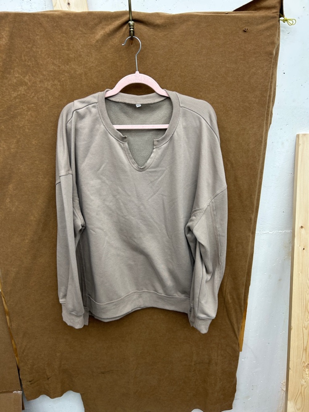 Neutral Taupe V-Neck Pullover Sweatshirt